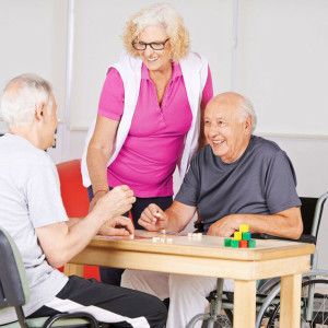 Seniors playing board game