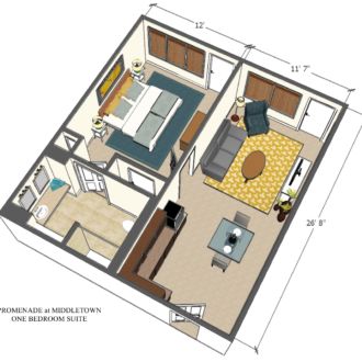 Floor plan one bedroom suite Promenade Middletown