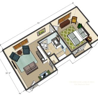 Floor plan one bedroom suit Promenade Blue Hill