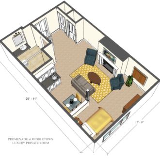 Floor plan luxury private room Promenade Middletown