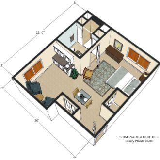 Floor plan luxury private room Promenade Blue Hill